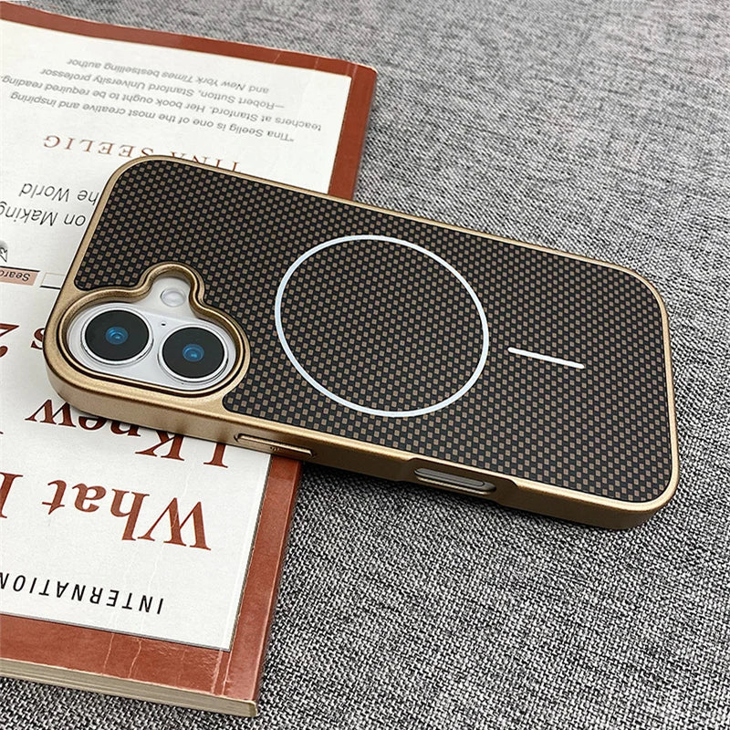 Carbon Fiber Texture MagSafe Phone Case For iPhone 17 Pro 16 pro max 15 Pro 14 13 12 Senior Frosted Wireless Charging Back Cover