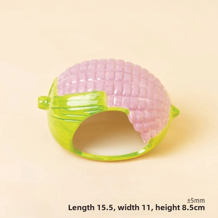 Corn-Shaped Ceramic Hamster Hideout Food Water Bottle Holder for Hamsters Gerbils Small Pets for Summer Cooling Cage Decoration