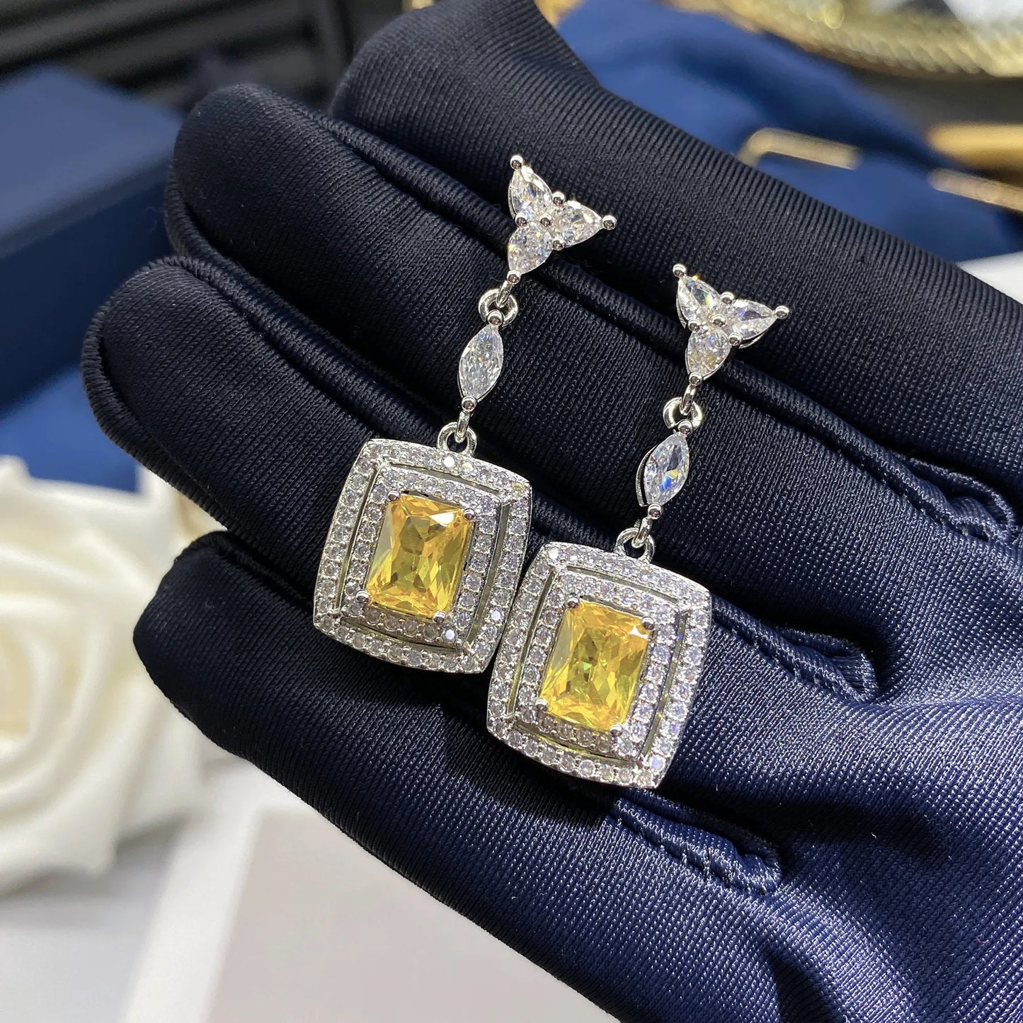 Women Canary tourmaline water drop gemstone necklace plated with 18K gold Farah crown zircon ring
