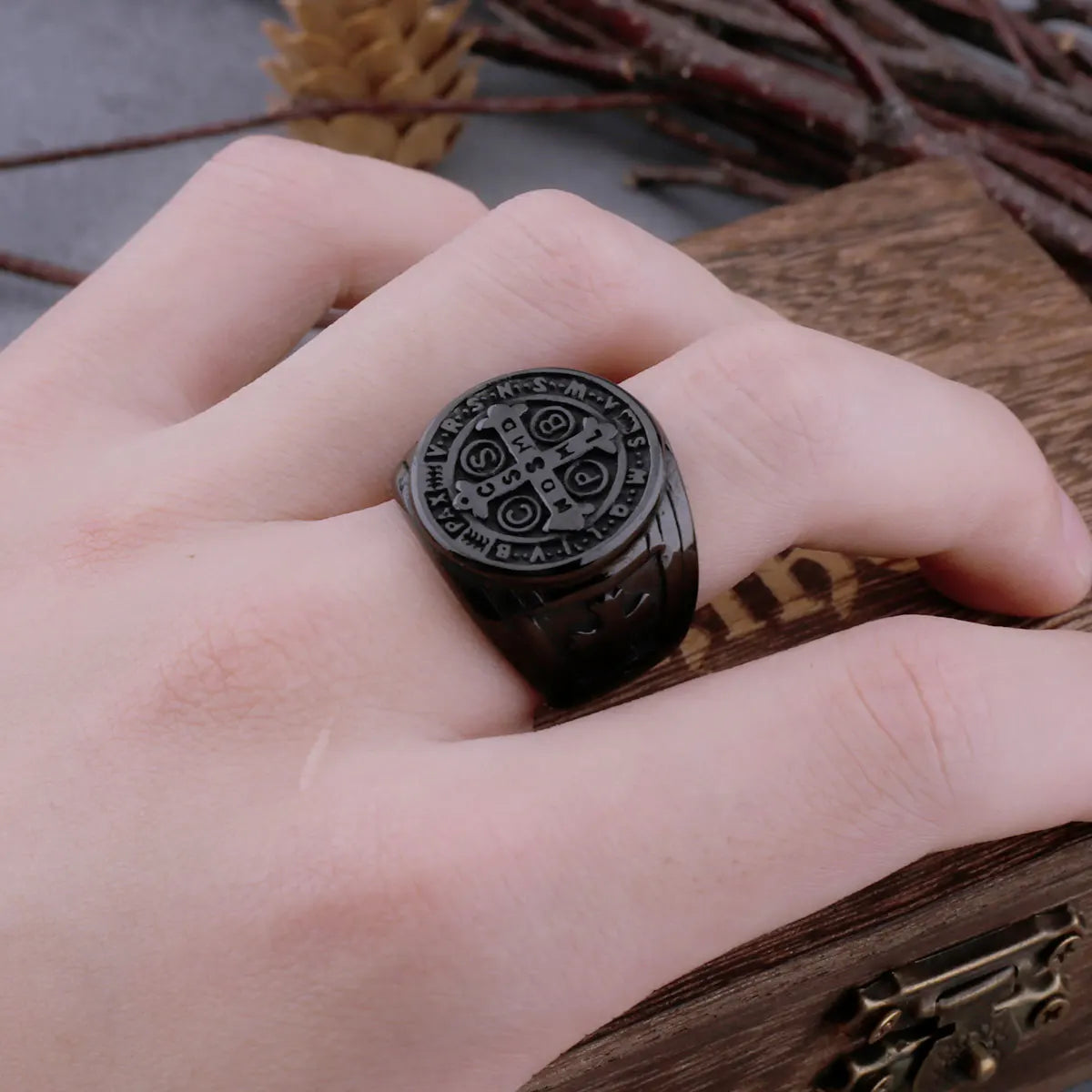 Vintage Saint Benedict's Christian Cross Ring Ring Men's Hip Hop Religious Biker Ring Stainless Steel Jewelry Boyfriend's Gift