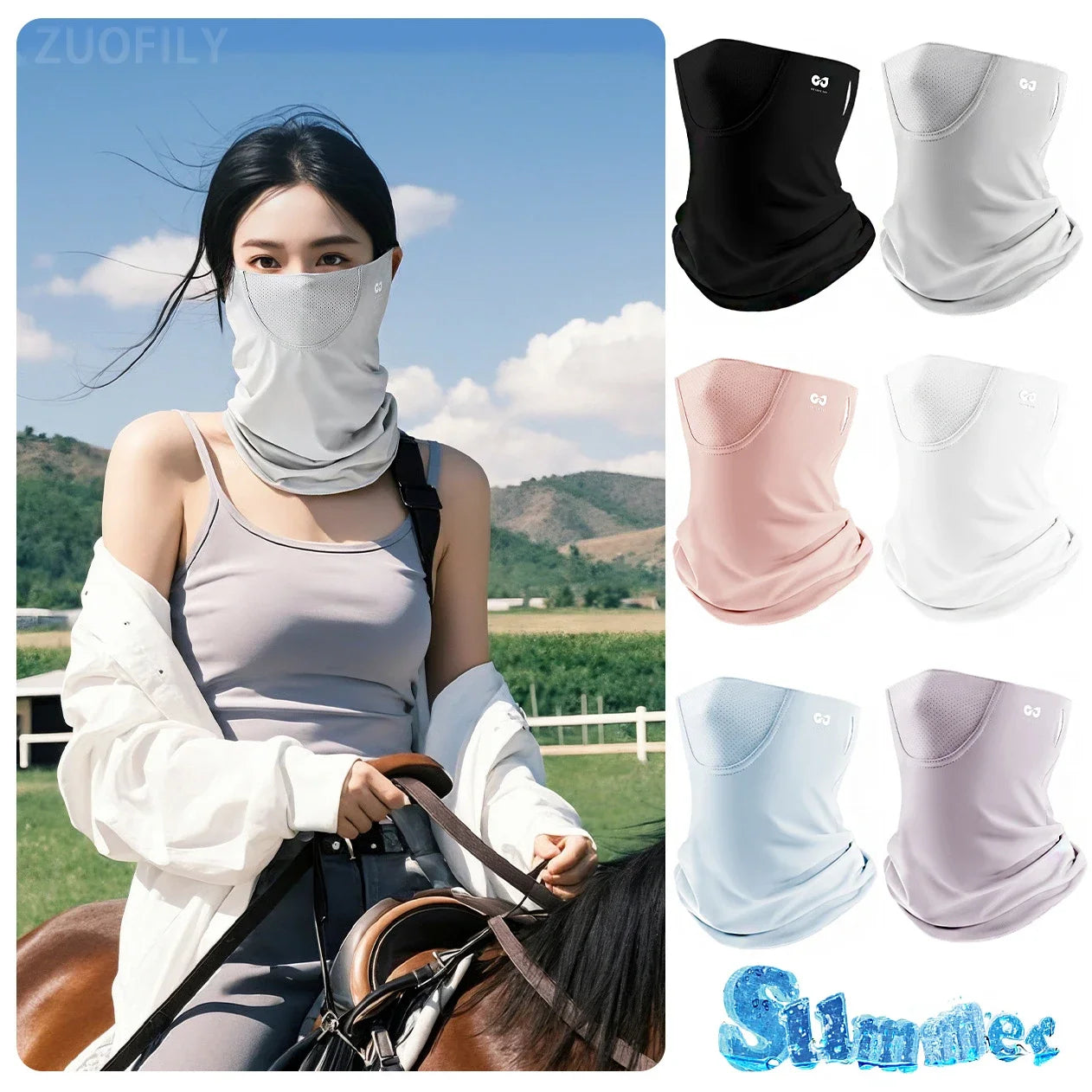 Summer Sunscreen Ice Silk Mask Neck UV Protection Face Cover Sunscreen Face with Outdoor Cycling Sun Protection Veil Tube Scarf