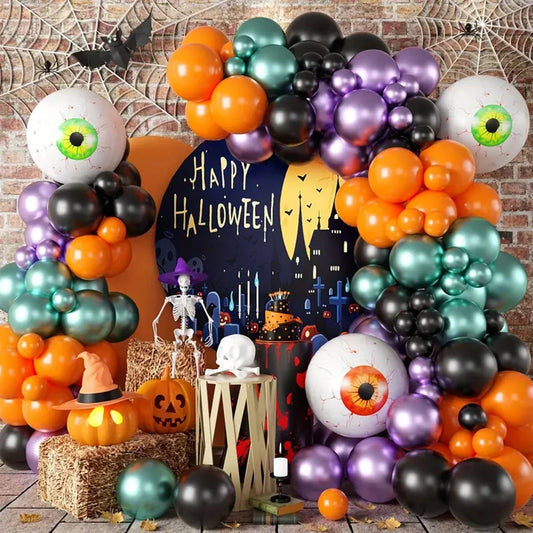 98pcs Halloween Balloon Garland Kit, Black and Orange Balloon Garland Kit with Eye Foil Balloons for Party Decorations