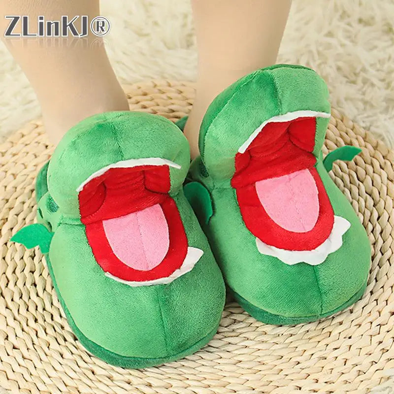 Cartoon Crocodile Cotton Slippers With Moving Mouth Funny Home Cotton Shoes Winter Walking Warm Christmas Gift For Men Women