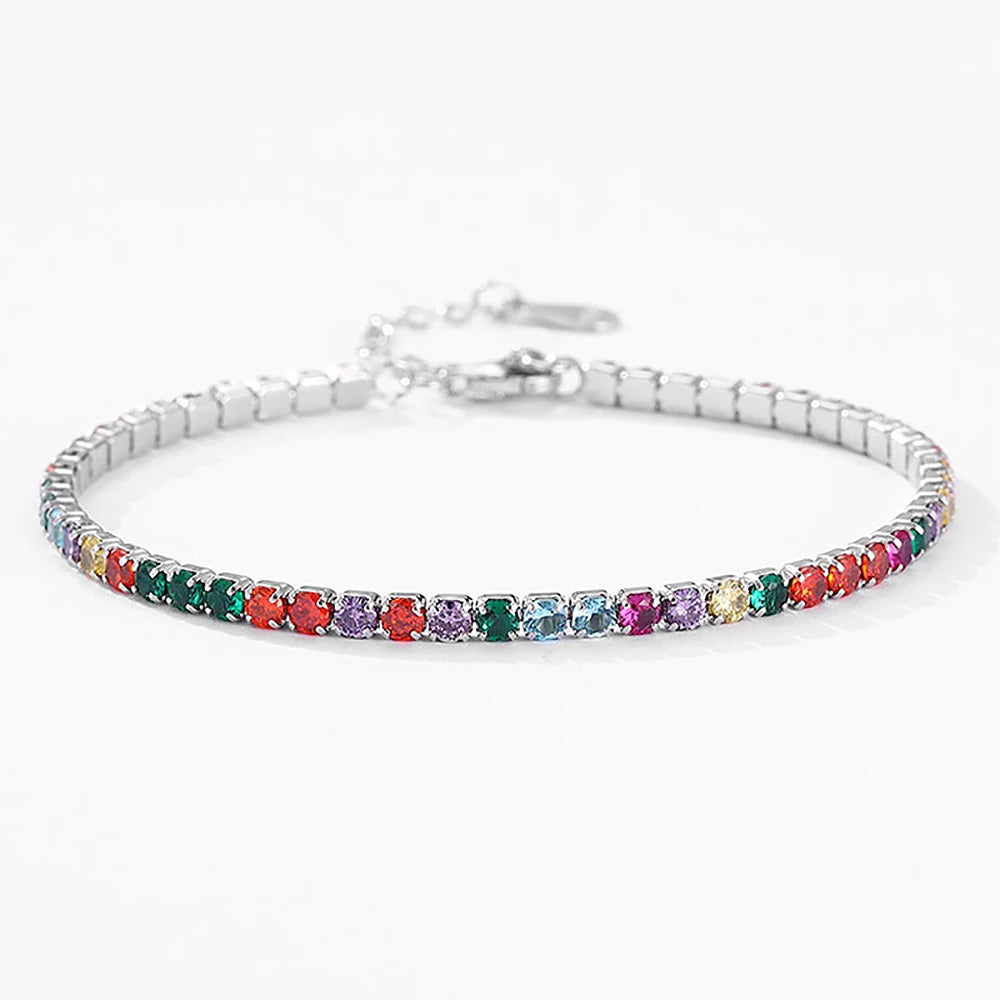 2.5/3mm Round Rainbow Tennis Necklace Bracelet for Women S925 Silver Colorful High Carbon Diamond Clavicle Choker Fine Jewelry