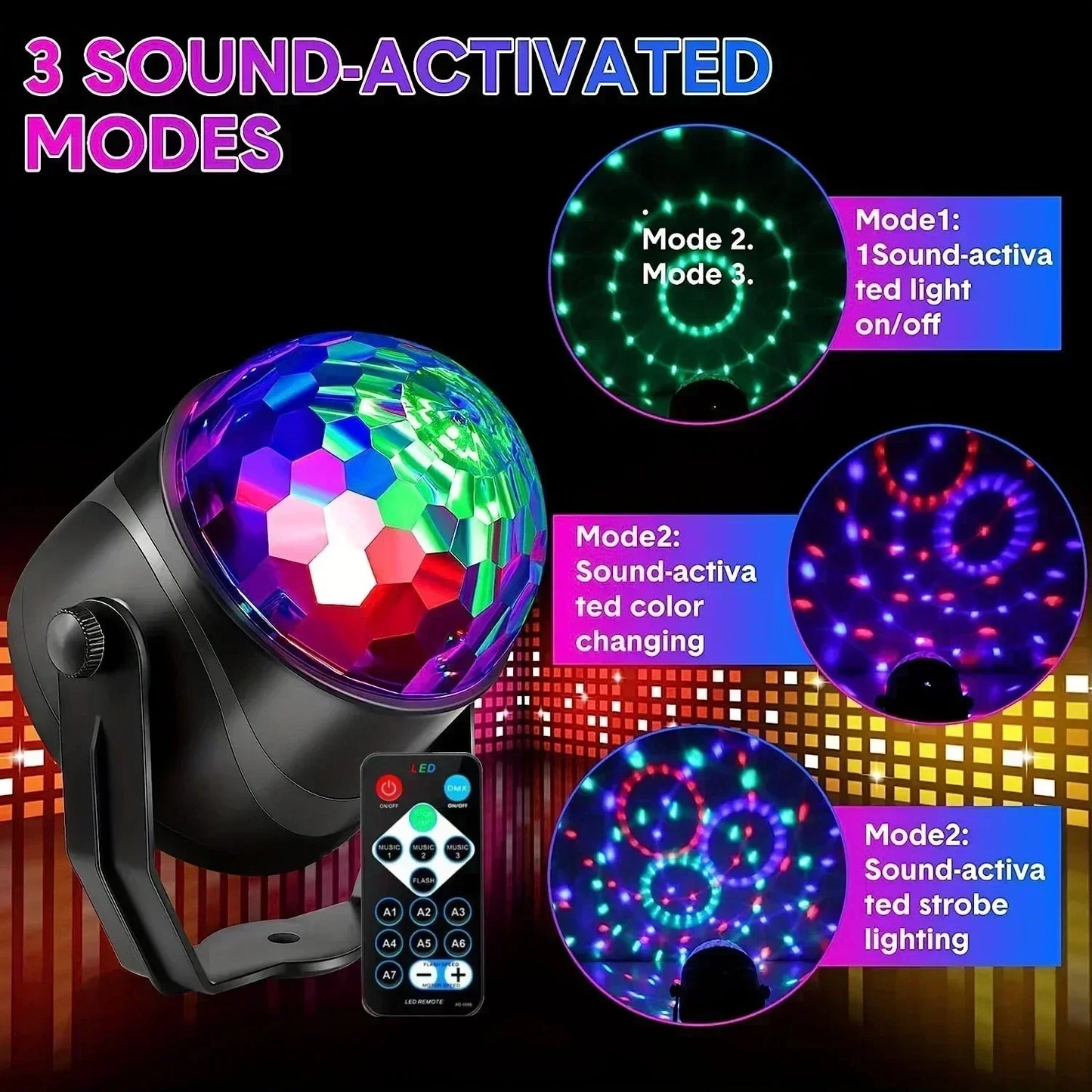 LED Stage Disco Light Rotating DJ Ball Strobe Remote Sound Control Magic Dance Car RGB Christmas Gift Party Club Laser Show Lamp