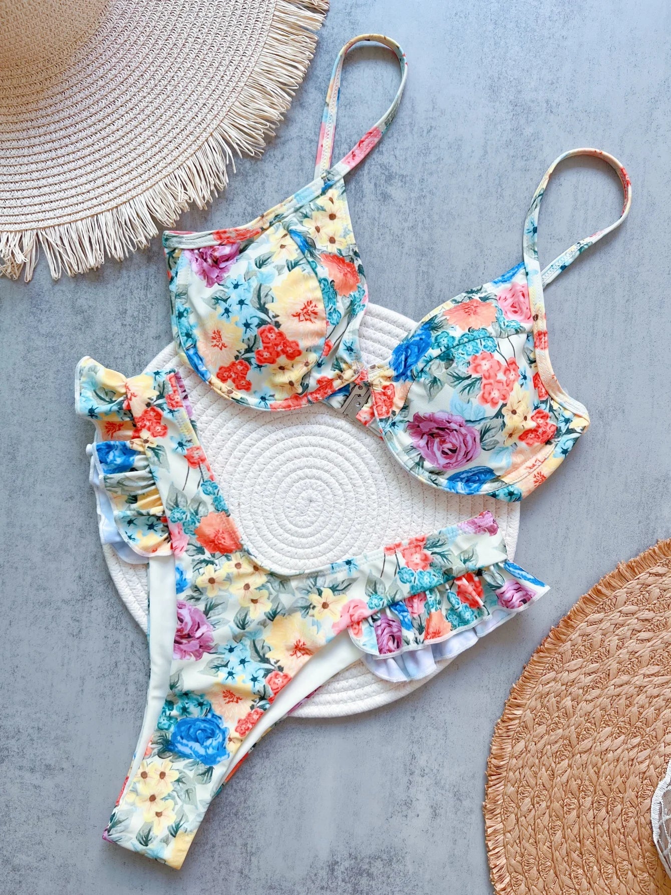 Flowers Printed Brazilian Underwired Bikini Female Swimsuit Women Swimwear Two-pieces Bikini set Bather Bathing Suit Swim