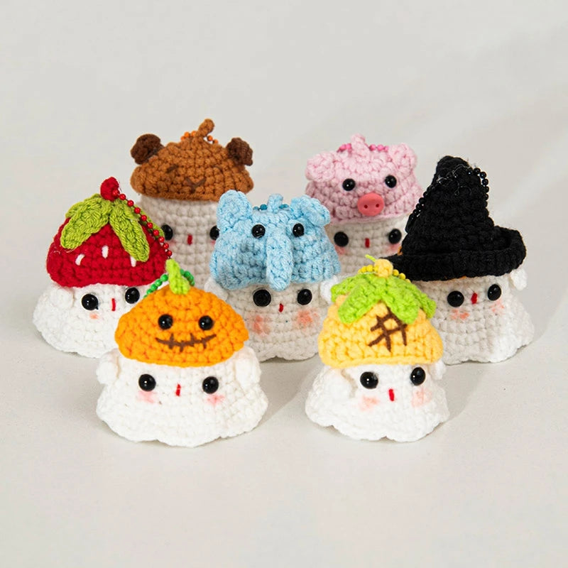 Kawaii Halloween Crochet Ghost Keychain Desktop Ornament Mini Handmade Knitted Keyring Accessories Bag Pendant Gifts Home Decor