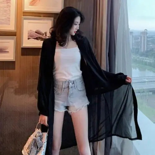 Solid Cardigans for Women Thin Summer Clothing Female Sunscreen Simple Long Sleeve Korean Style Loose Comfortable Breathable