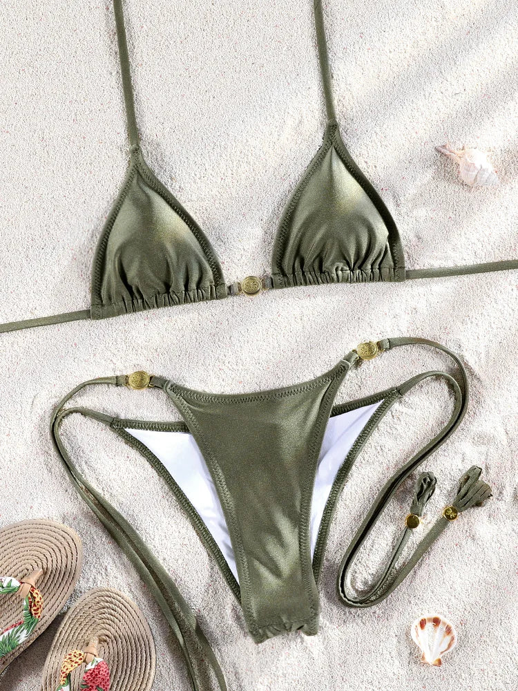 ZRTAK Triangle Bikini Micro Thongs Swimsuit Women 3 Piece Suit Swimwear Bandage Bathing Suit Sexy Biquini Brazilian Beachwear