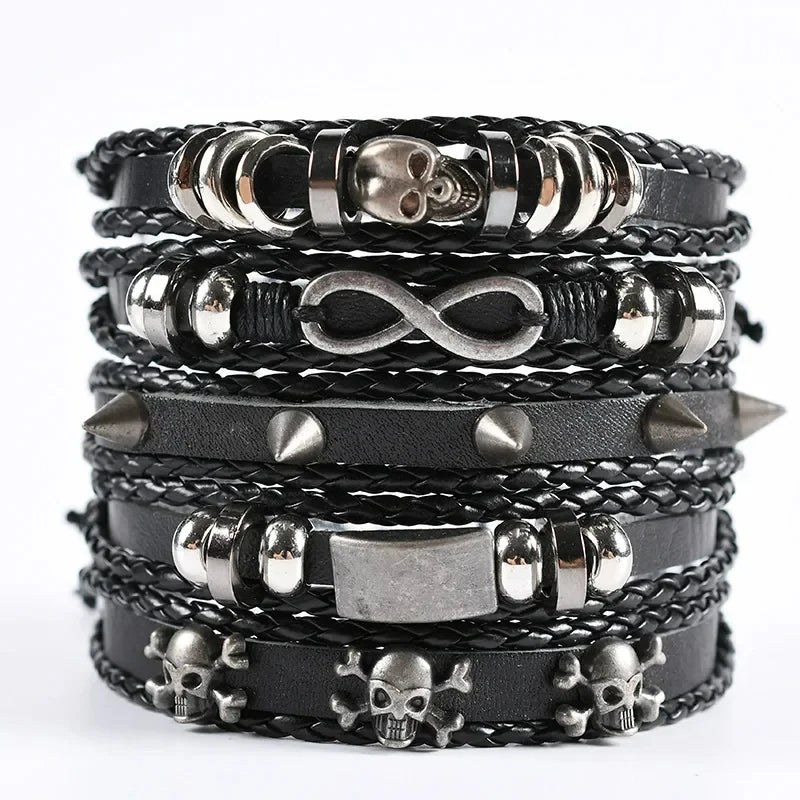Bracelet for Men Fashion Pop Pentagram Beaded DIY Bracelet Set Stud Accessories Men's Punk Street Bracelet Retro Charm Bracelet