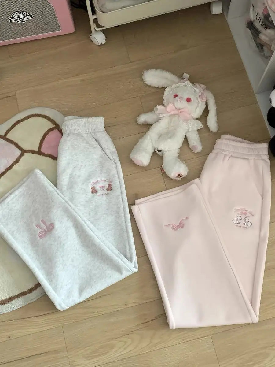Sweet Girl Cute Straight Pants Spring New Casual All Match Sports Sweatpants Elastic Waist Cartoon Y2k Aesthetic Women Pants
