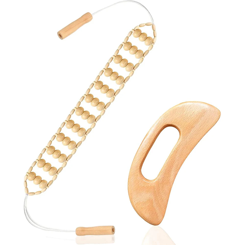 Wood Therapy Massage Tools Handmade Wood Back Massage Roller Rope Tool, Maderoterapia Kit Body Sculpting Tools for Relax Muscles
