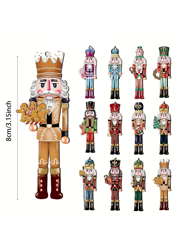 12PCS Nutcracker Wooden Decorative Set - Christmas Gift, Party Decoration And Home Decor