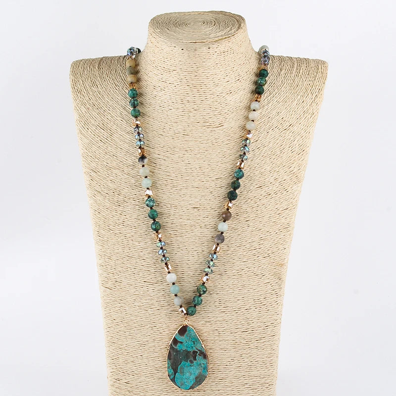 Fashion Boho Jewelry Africa Turquoise Natural Stones With Semi Precious Drop Pendant Women Bohemia Necklace Gift