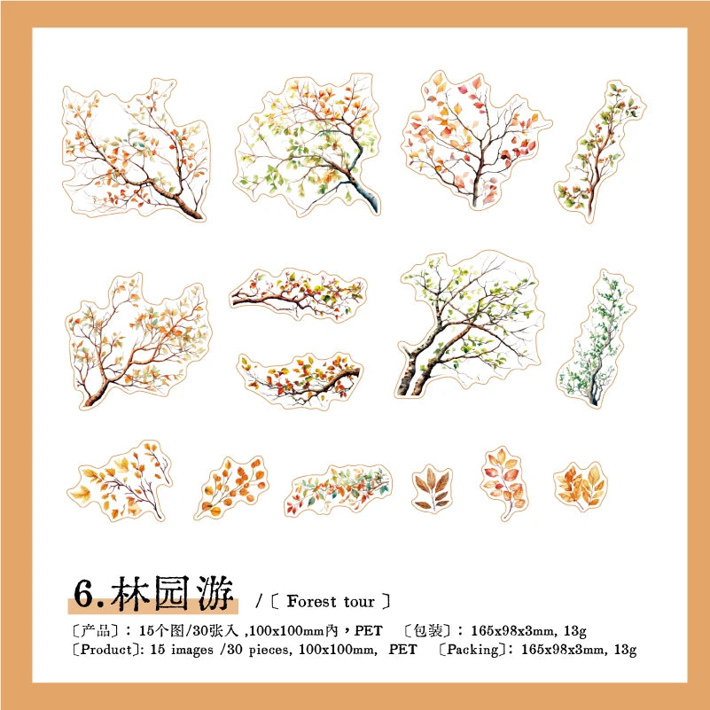 30pcs Plants Flowers Branches leaves Decorative PVC Stickers Scrapbooking Label Diary Stationery Album Phone Cup Journal Planner