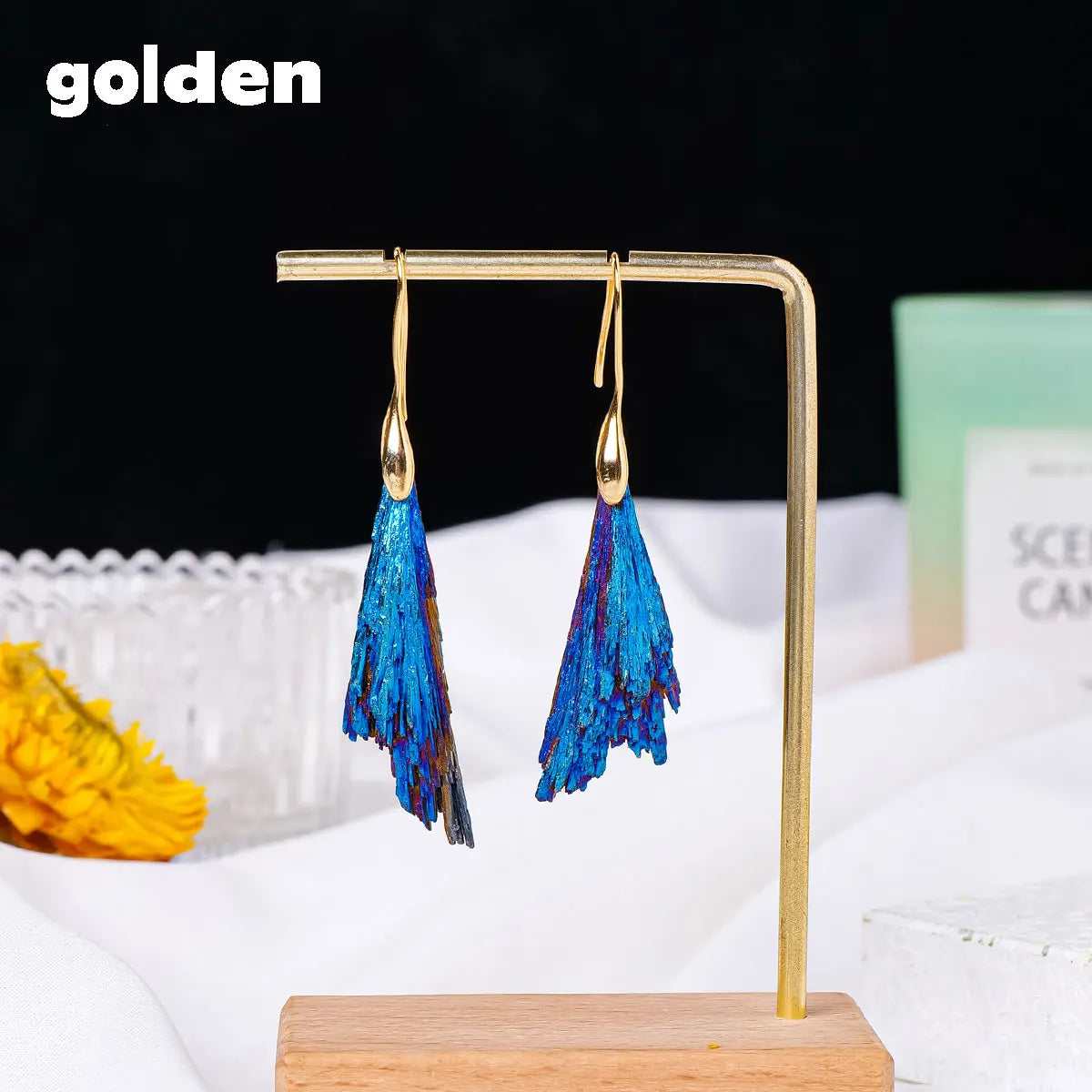 Natural Blue Tourmaline Crystal Earrings Reiki Healing Stone Increase charm Health Amulet for Girl Womans Charm Gifts