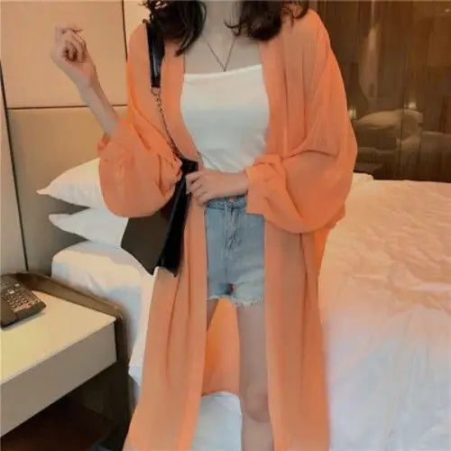 Solid Cardigans for Women Thin Summer Clothing Female Sunscreen Simple Long Sleeve Korean Style Loose Comfortable Breathable