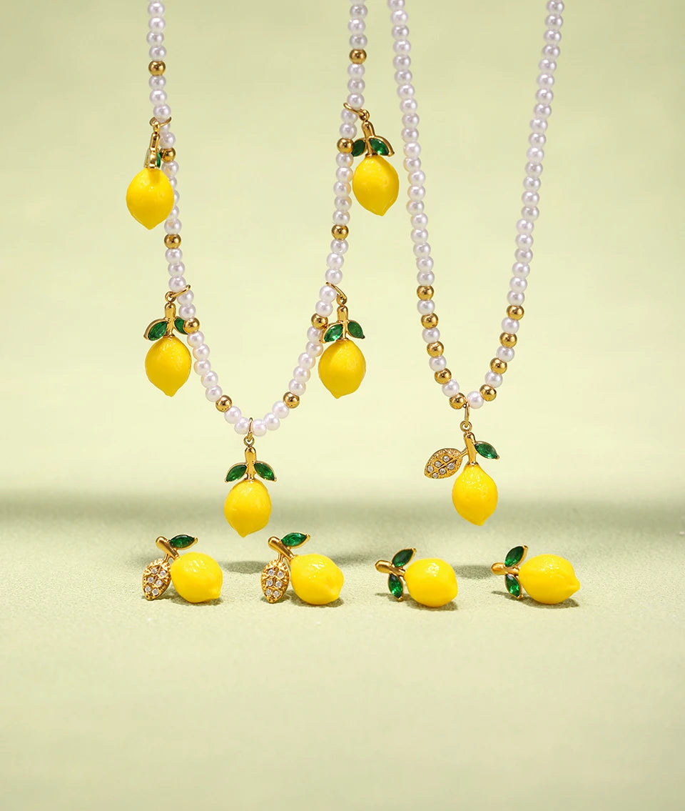 Shell Beads Bracelet With Multi Lemon Charms For Women Handmade Beaded Bracelets Matching Earrings Necklace Cute Jewelry Sets