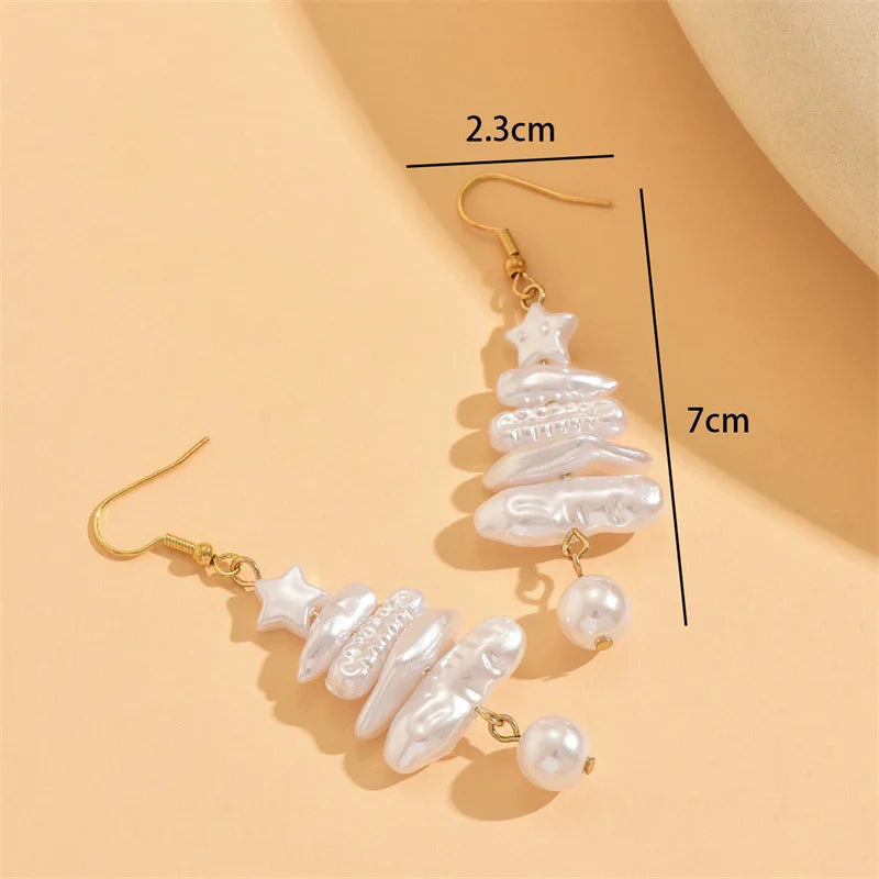 Trendy Pearl Christmas Tree Earrings Hook Dangle For Women Irregular Imitation Pearl Tassel Dangle Earring Wedding Party Jewelry