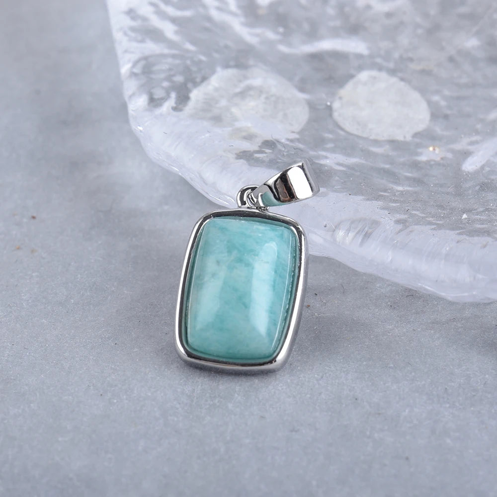 ITSMOS Natural Rainbow Moonstone Sterling Silver/Copper Pendant Necklace rectangle Energy Stone Jewelry for Women Girl Gift