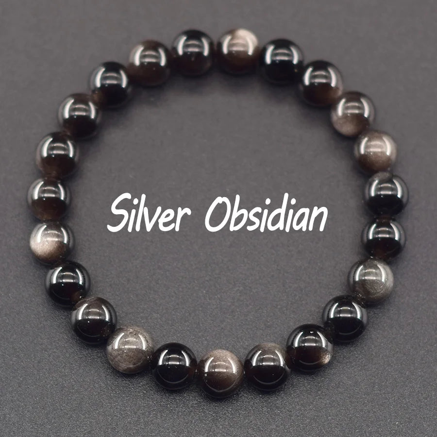 Natural Golden Obsidian Stone Beads Bracelet Men Women Golden Light Rainbow Obsidian Tourmaline Wealth Money Round Jewelry Gift