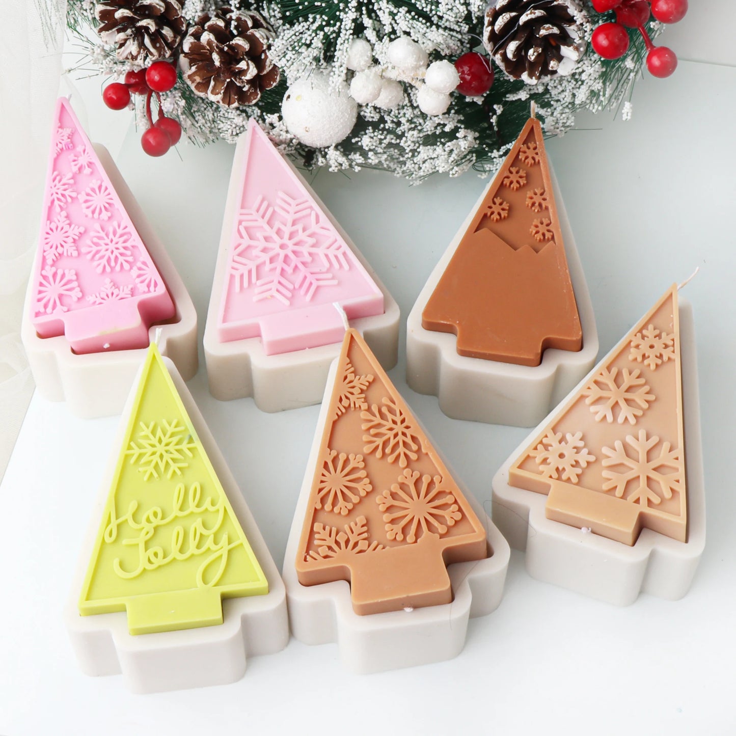 Christmas Tree Candle Mold DIY Embossed Snowflake Silicone Mold for Soap And Candle Making Home Decor Christmas Gift