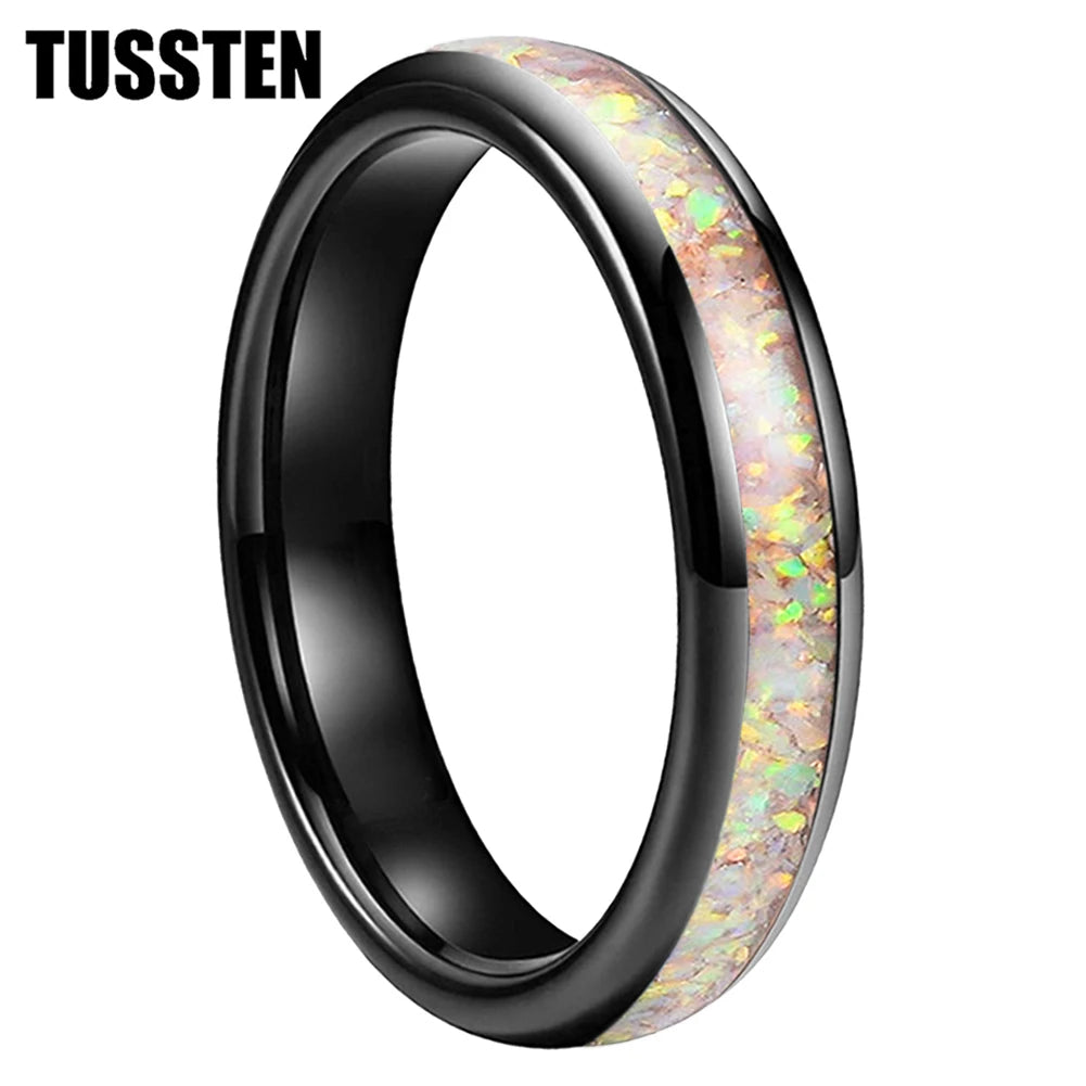 Dropshipping TUSSTEN 4MM Pink Color Opal Ring Nice Women Tungsten Engagement Wedding Band  Trendy Jewelry Comfort Fit