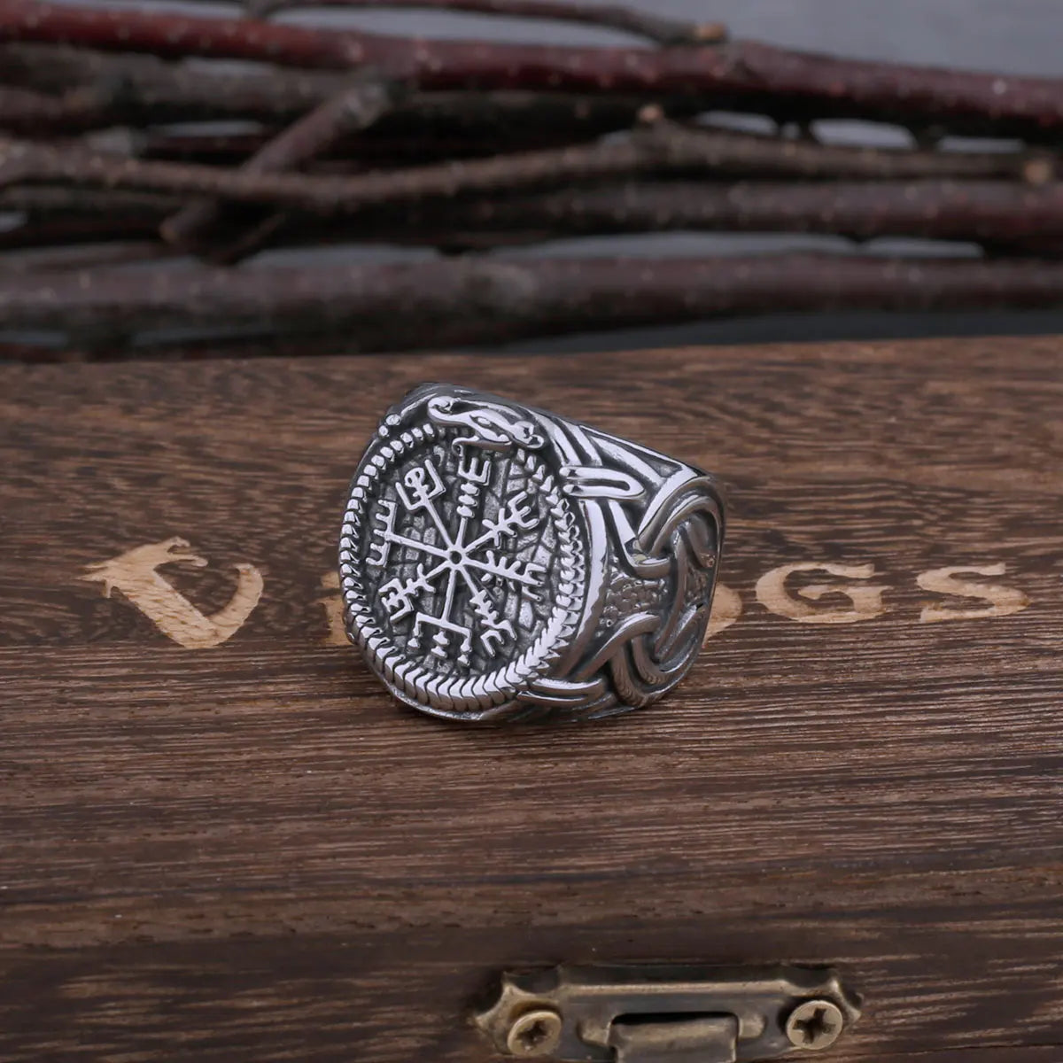Men's Stainless Steel Viking Road Sign Compass Dragon Ring Ring Odin Rune Animal Hip Hop Viking Ring Jewelry as Men Gift