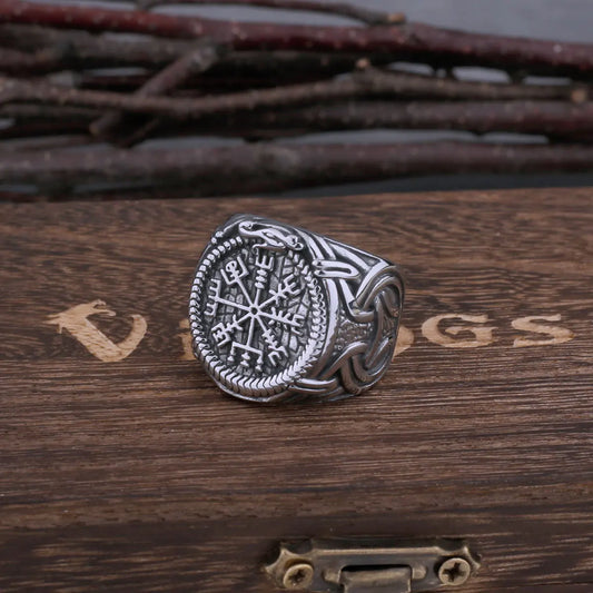 Men's Stainless Steel Viking Road Sign Compass Dragon Ring Ring Odin Rune Animal Hip Hop Viking Ring Jewelry as Men Gift