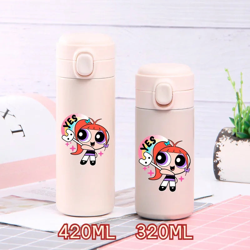 320ml/420ml The Powerpuff Girls Portable Large Capacity Sport Water Bottle Children Drinking Cup Thermal Stainless Steel