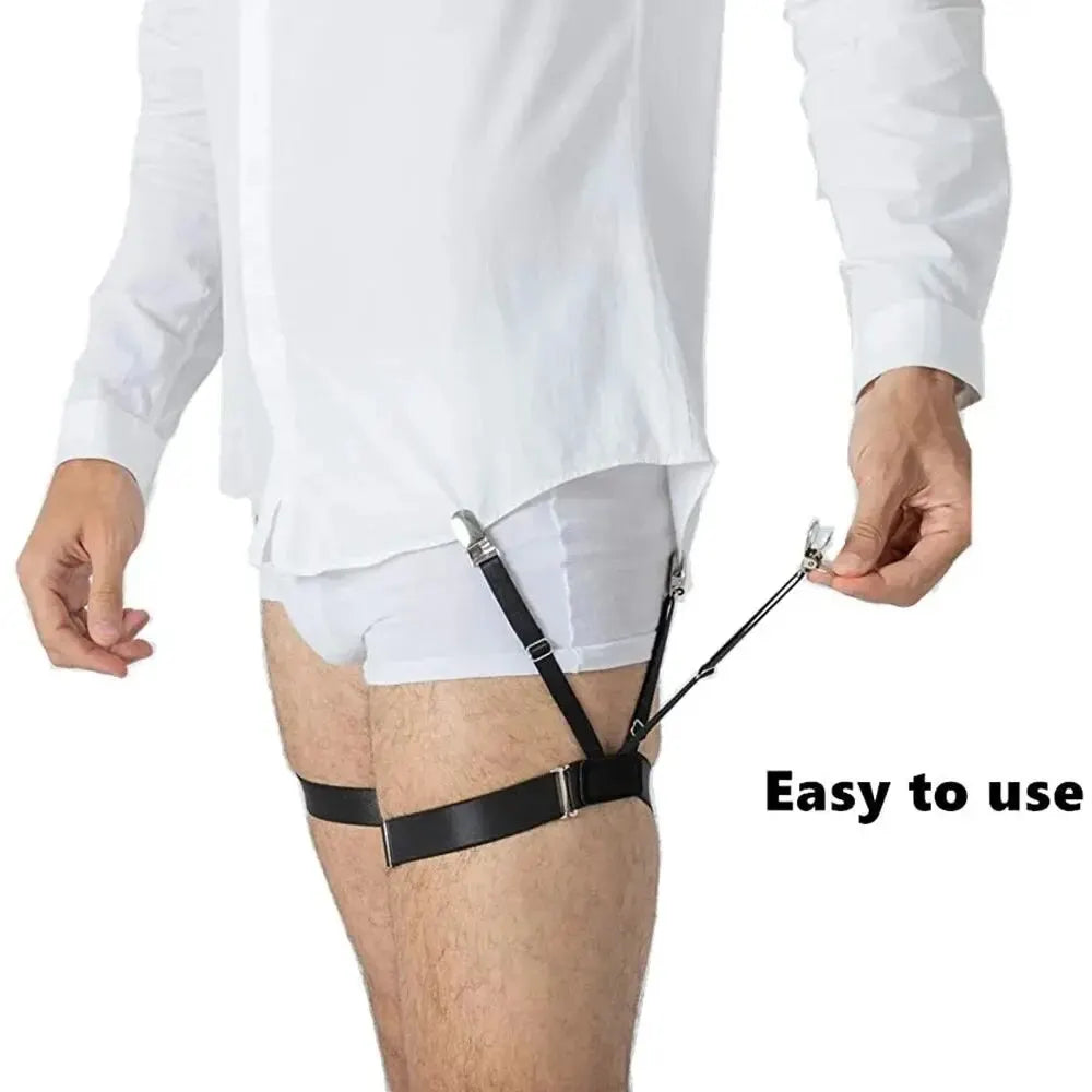 Men's Shirt Garters Adjustable Elastic Leg Suspenders Shirt Holders Straps Belt Crease-Resistance Non-slip Locking Clamps Black