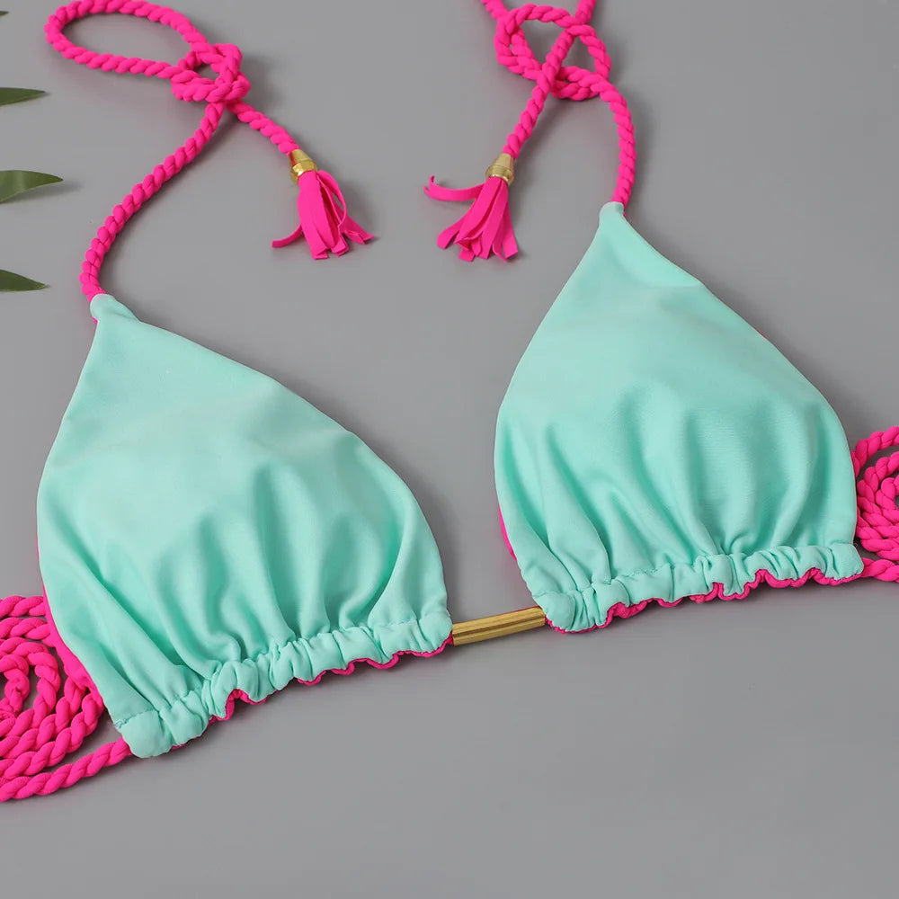 Swimsuit Women Bikinis Set Sexy Drawstring Bikini Beachwear Leopard Two-pieces Swimwear Bathing Suit Lace Up Bikini Set Biquinis