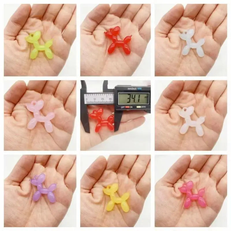 10pcs/Bag tiki hot 34mm Acrylic Jelly Colorful Cartoon 3D cute Balloon Dog DIY Bead Keychain Phone Chain Pendant Accessories