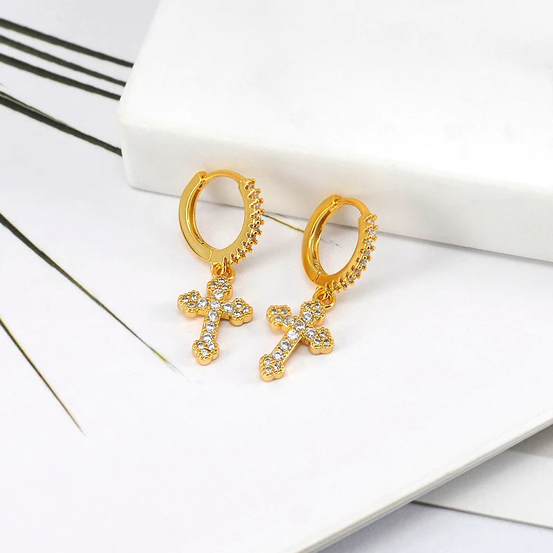 925 Sterling Silver Minimalist Jesus Cross Pendant Earrings Gold/Silver  Hoop Earrings Fashion Wedding Party Earrings Jewelry