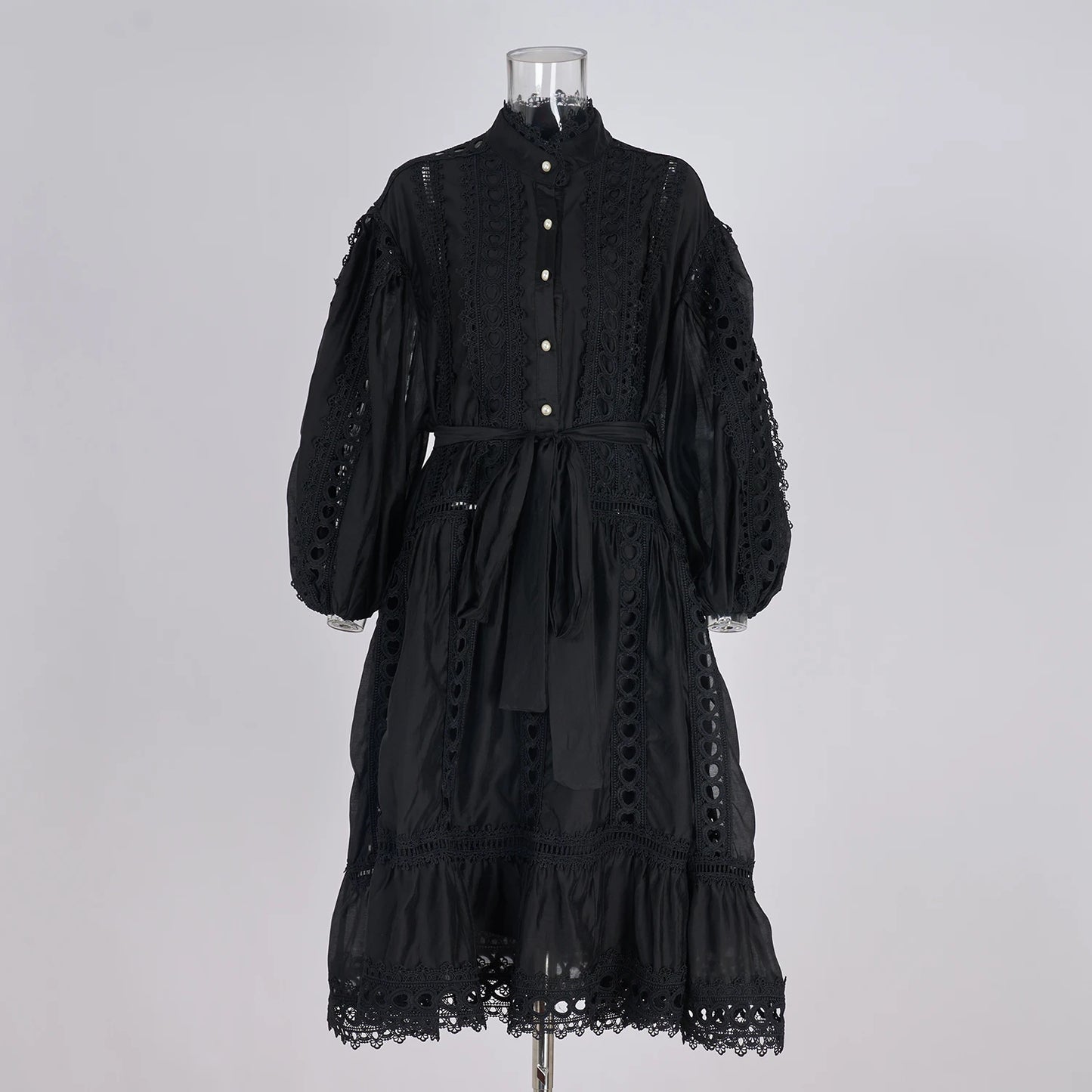 Elegant Embroidery Long Dress 2 Piece Set Women Summer Autumn Hollow Out Crochet Shirts Elastic Waist Long Maxi Skirt Suits