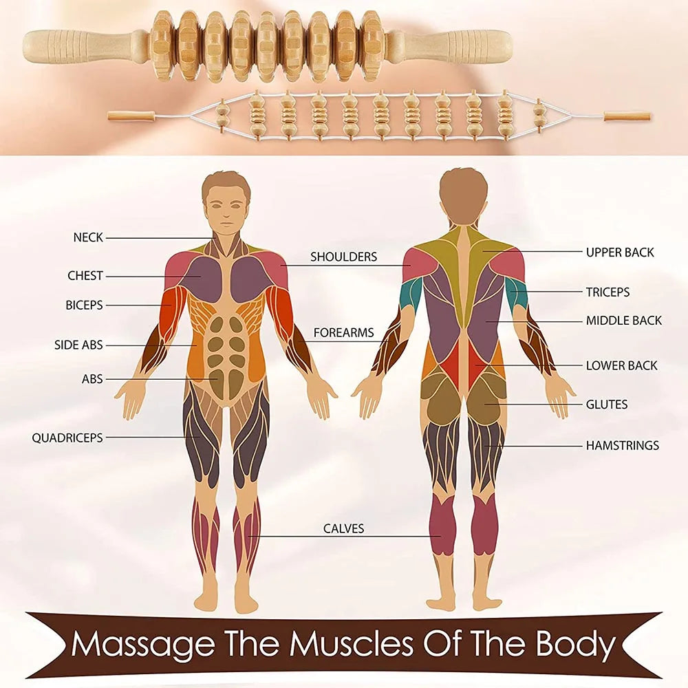Wooden Back Massage Roller Rope Wood Therapy Massage Tools ,Wooden 9-wheel Massager,Lymphatic Drainage for Leg Back Pain Relief