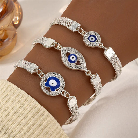 Lucky Silver Plated Blue Eye Evil Eye Bracelet for Women Men Bring Good Luck Bangle Party Adjustable Fashion Jewelry gift