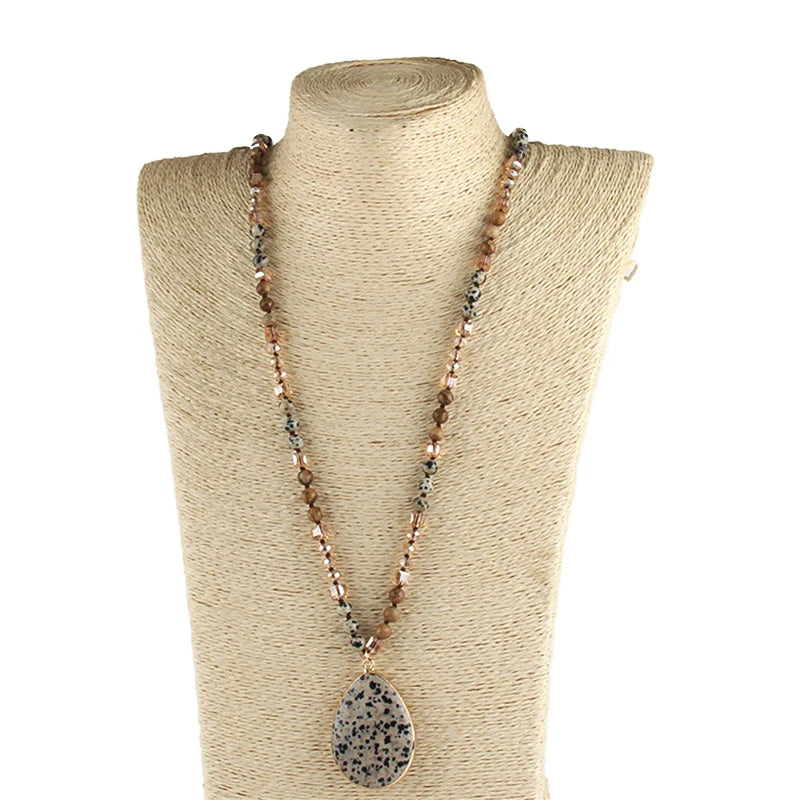 Fashion Bohemian Jewelry Accessory 6mm Stone/Glass Knotted Stone Drop Pendant Necklaces Women Beaded Necklace