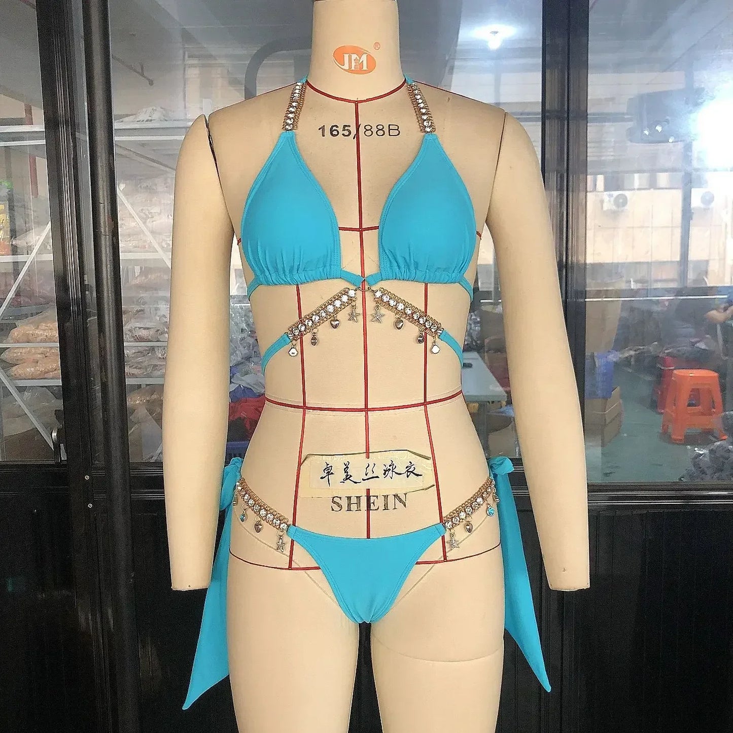 Rhinestone Bikini 2022 Women Solid Black Crystal Diamond Swimsuit Lady Luxury Metal Chain Bandage Bathing Suit Thong Swimwear