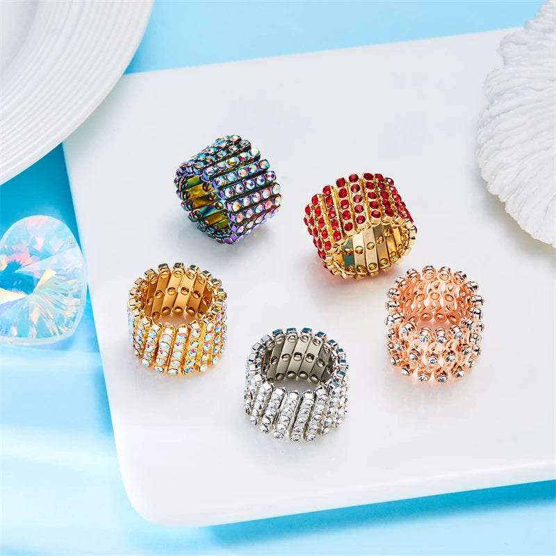 Unique Design Magic 2 in 1 Folding Retractable Ring Bracelet Shiny Rhinestone Multilayer Twist Rings for Women Creative Jewelry