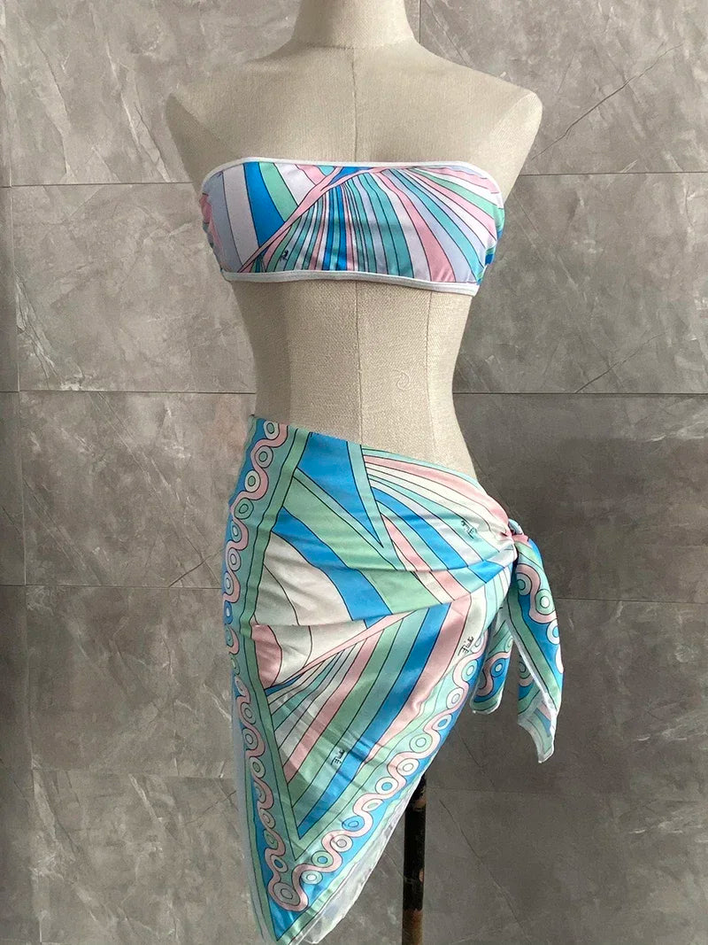2025 Luxury Design Bikinis Headband Swimwear Women's Cut Out Swimsuits Europe Fashion Brand Lady Beachwear Scarf Bathing Suits
