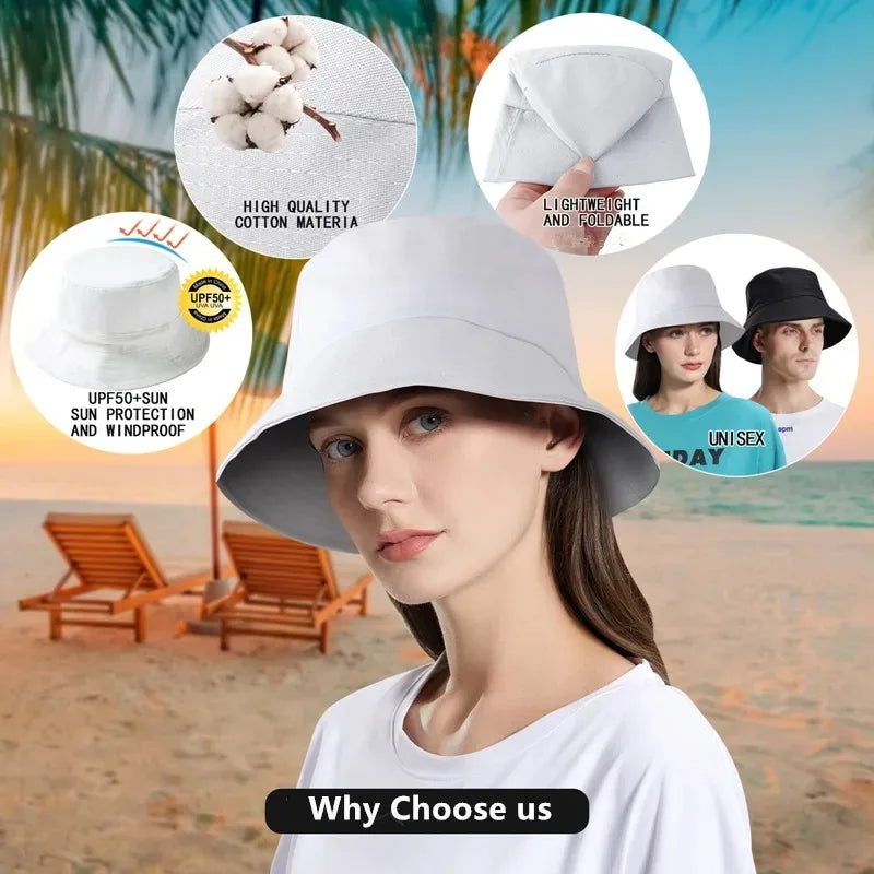 Unisex Summer Foldable Bucket Hat Women Sunscreen Cotton Outdoor Fishing Hunting SunCap Men Basin Chapeau UV Prevent HipHop Hats