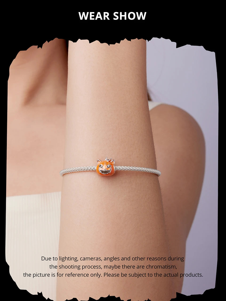 BISAER 925 Sterling Silver Halloween Skull & Pumpkin Charm Bead Pumpkin Cat Magic Crystal Pendant for Women DIY Bracelet Jewelry