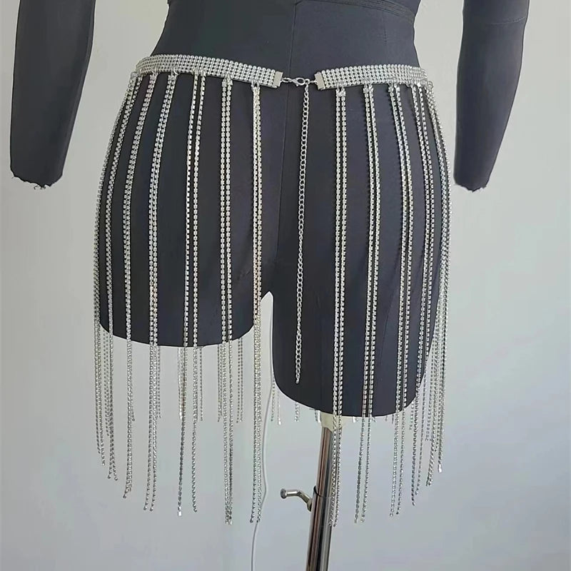 Halloween Women Skirts Tassels Bottom Mini Shining Luxury Sequin Skirt Nightclub Party Bikini Beachwear Cover Up Body Chain 2025