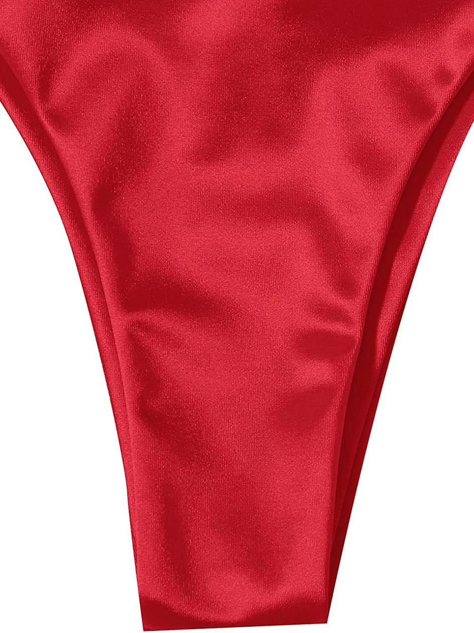 Metallic Halter Triangle Bikini 2023 Swimsuit Women Swimwear Female Bathing Suits Brazilian Thong Micro Bikinis Set Beach Wear