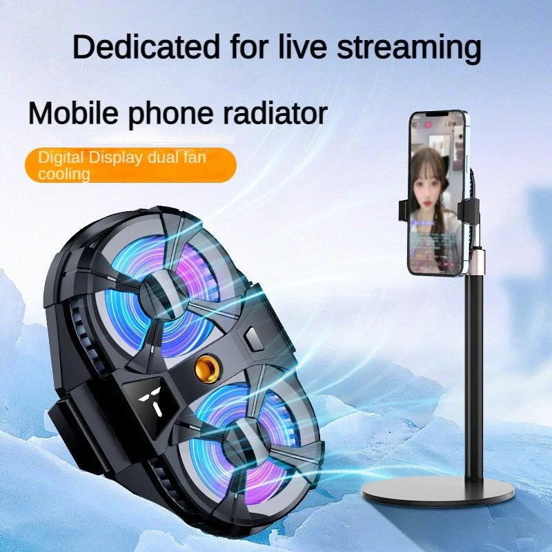 New Dual Fan Large Wind Mute Mobile Phone Cooling Fan Cooler Fast Cooling Live Gaming Handle Cooler Mobile Phone Fan Radiator