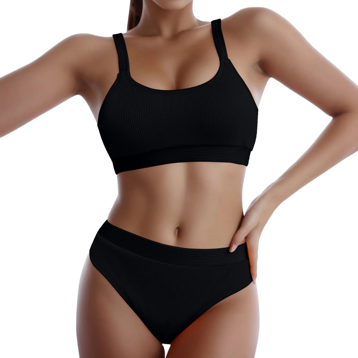 Women High Waist Bikini Female Crew Neck Push Up Bra Bikinis Print Swimsuit Female Beachwear Hip Lifting Shorts Swimwear
