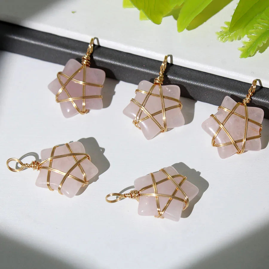 20Pcs Natural Stone Crystal Star Pendant Hand Wired Wrap Gemstone Charm for DIY Necklace Jewelry Making Christmas Gift accessory