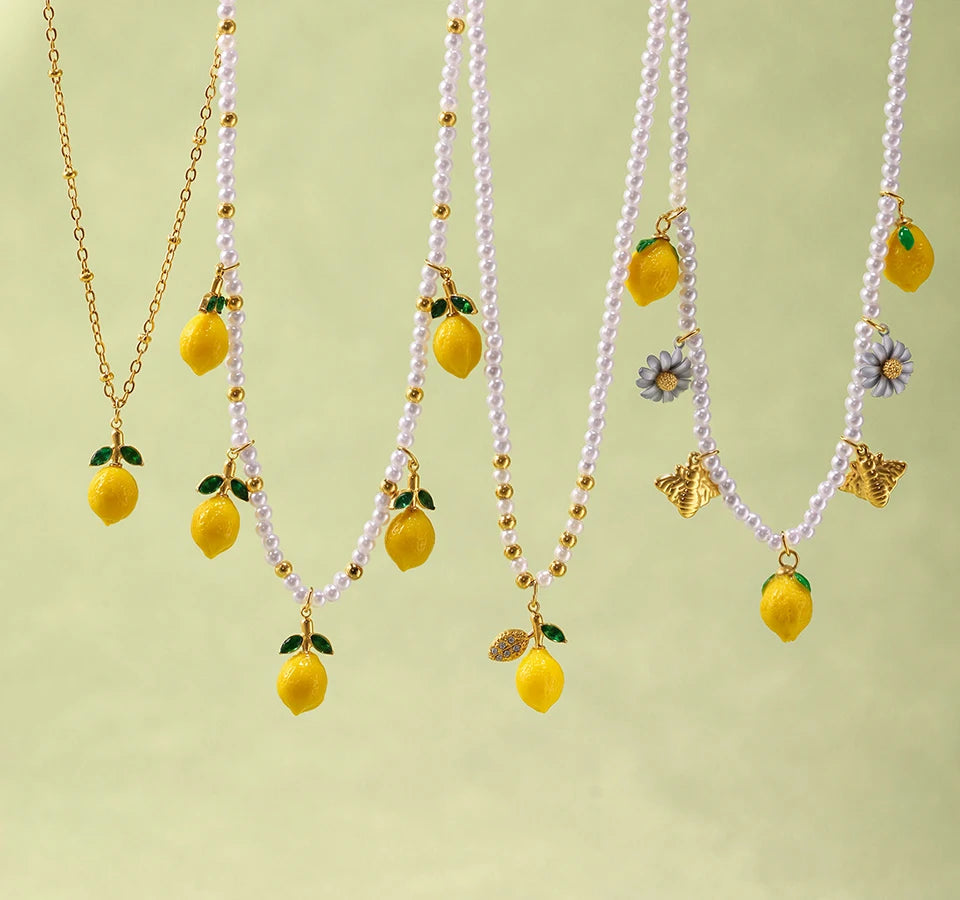 Shell Beads Bracelet With Multi Lemon Charms For Women Handmade Beaded Bracelets Matching Earrings Necklace Cute Jewelry Sets