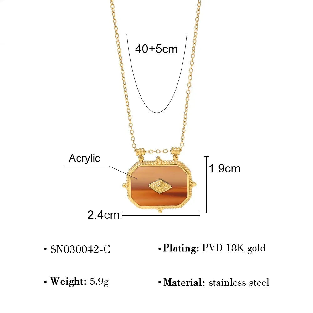 Stainless Steel Retro Geometric Pendant Necklaces for Women Luxury Acrylic Charm 18K Gold Plated Trendy Jewelry Christmas Gift